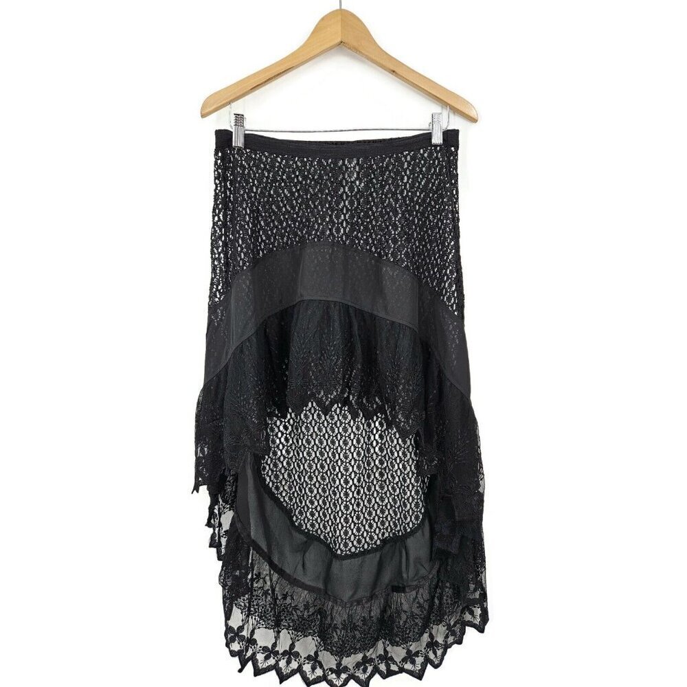 NWOT Free People New Romantics High Low Sheer Lace Skirt Womens M Black